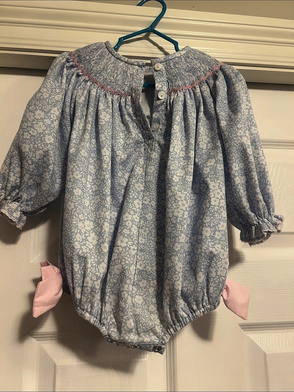 smockingbird Floral Smocked Romper Baby 9M Like New. Thanksgiving - Picture 2 of 5